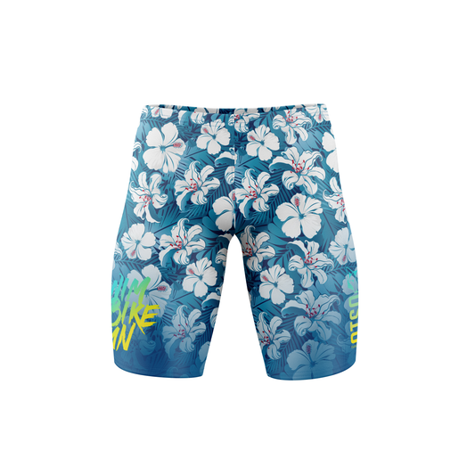 Mens Swim Shorts - Swim Bike Run Flower