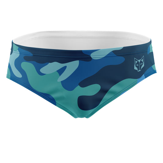 Mens Swim Briefs - Blue Camo
